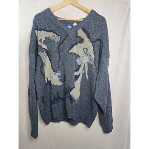 Fine Line Womens Vintage Knit Sweater 80s- Parasailing embroidery Detail- Size L